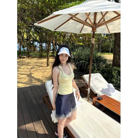 BY20934# 吴太甜法式缎面蕾丝拼接半身裙女夏设计感a字包臀短裙  服裝批發女裝批發服飾貨源