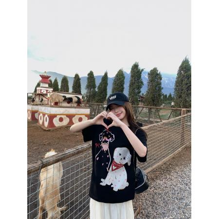 BY20936# 小君君布兰妮萌萌汪汪队/重磅酵洗全棉印花宽松圆领中袖短袖t恤  服裝批發女裝批發服飾貨源
