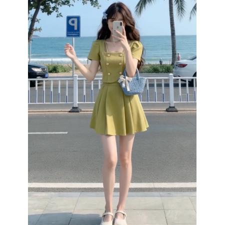 BY20950# 小香风外套短袖套装裙女夏季新款时尚气质减龄显瘦半身短裙两件套  服裝批發女裝批發服飾貨源