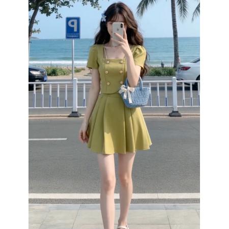 BY20950# 小香风外套短袖套装裙女夏季新款时尚气质减龄显瘦半身短裙两件套  服裝批發女裝批發服飾貨源