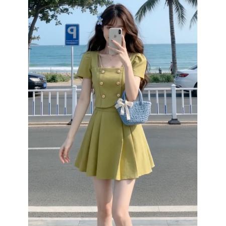 BY20950# 小香风外套短袖套装裙女夏季新款时尚气质减龄显瘦半身短裙两件套  服裝批發女裝批發服飾貨源