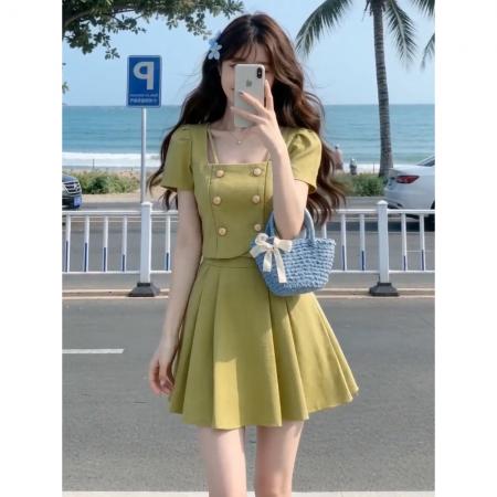 BY20950# 小香风外套短袖套装裙女夏季新款时尚气质减龄显瘦半身短裙两件套  服裝批發女裝批發服飾貨源