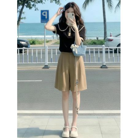 BY20952# 大码女装小香风翻领套装女设计感小众夏别致短裤洋气两件套  服裝批發女裝批發服飾貨源