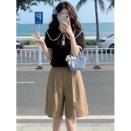 BY20952# 大码女装小香风翻领套装女设计感小众夏别致短裤洋气两件套  服裝批發女裝批發服飾貨源