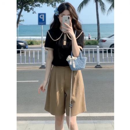 BY20952# 大码女装小香风翻领套装女设计感小众夏别致短裤洋气两件套  服裝批發女裝批發服飾貨源