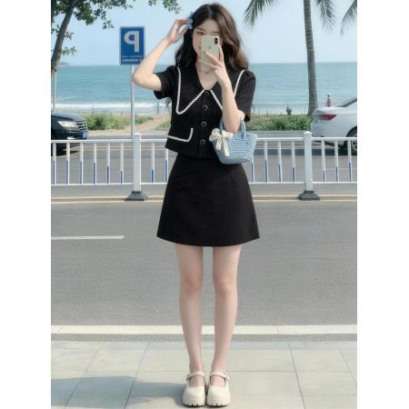 BY20954# 大码女装夏季新款小香风西装减龄时尚两件套套裙潮  服裝批發女裝批發服飾貨源