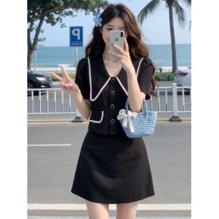 BY20954# 大码女装夏季新款小香风西装减龄时尚两件套套裙潮  服裝批發女裝批發服飾貨源