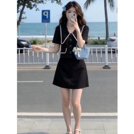 BY20954# 大码女装夏季新款小香风西装减龄时尚两件套套裙潮  服裝批發女裝批發服飾貨源