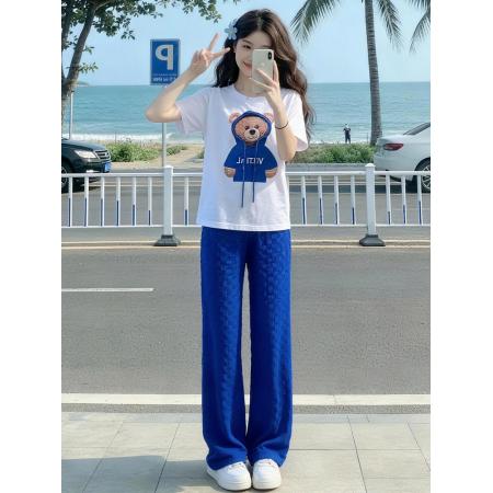 BY20957# 提花欧货时尚休闲套装女夏新款洋气高级感阔腿裤两件套  服裝批發女裝批發服飾貨源