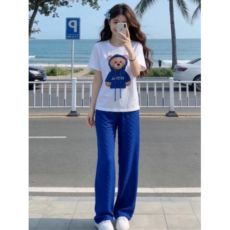 BY20957# 提花欧货时尚休闲套装女夏新款洋气高级感阔腿裤两件套  服裝批發女裝批發服飾貨源