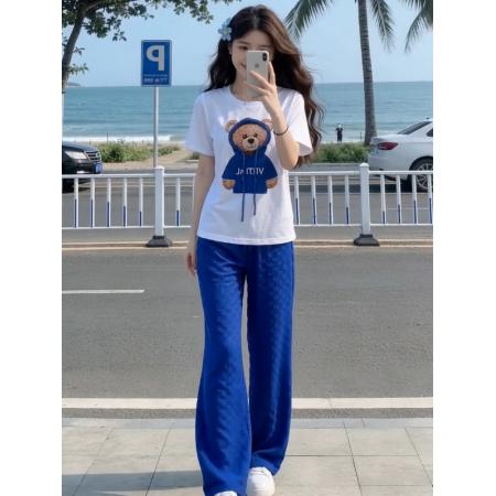 BY20957# 提花欧货时尚休闲套装女夏新款洋气高级感阔腿裤两件套  服裝批發女裝批發服飾貨源