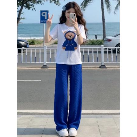 BY20957# 提花欧货时尚休闲套装女夏新款洋气高级感阔腿裤两件套  服裝批發女裝批發服飾貨源