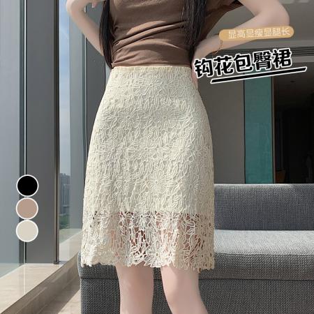 BY20968# 夏季新款显瘦百搭水溶蕾丝中裙女生百搭半身裙女  服裝批發女裝批發服飾貨源