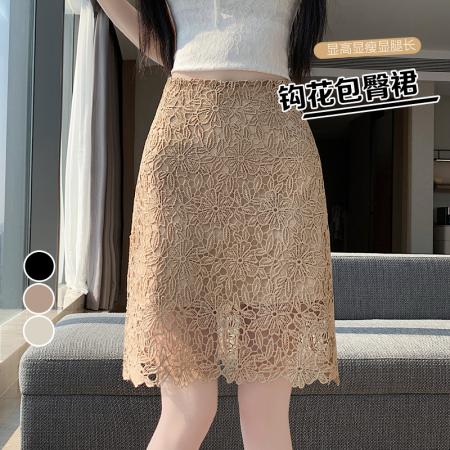BY20968# 夏季新款显瘦百搭水溶蕾丝中裙女生百搭半身裙女  服裝批發女裝批發服飾貨源