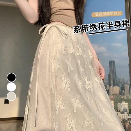 BY20970# 夏季新款棉麻+蕾丝侧开叉中长裙半身裙女  服裝批發女裝批發服飾貨源