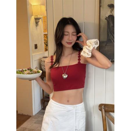 BY20982# 可爱俏皮风短款吊带韩版花朵肩带女背心内搭外穿打底带固定胸垫  服裝批發女裝批發服飾貨源