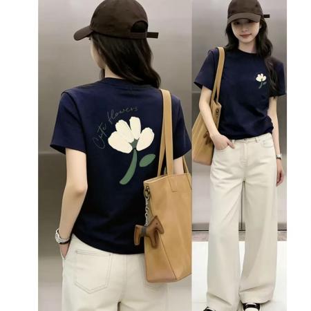 BY21006# 纯棉韩版新款正肩短袖T恤女印花辣妹上衣  服裝批發女裝批發服飾貨源