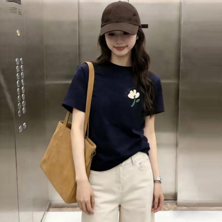BY21006# 纯棉韩版新款正肩短袖T恤女印花辣妹上衣  服裝批發女裝批發服飾貨源
