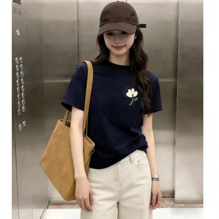 BY21006# 纯棉韩版新款正肩短袖T恤女印花辣妹上衣  服裝批發女裝批發服飾貨源