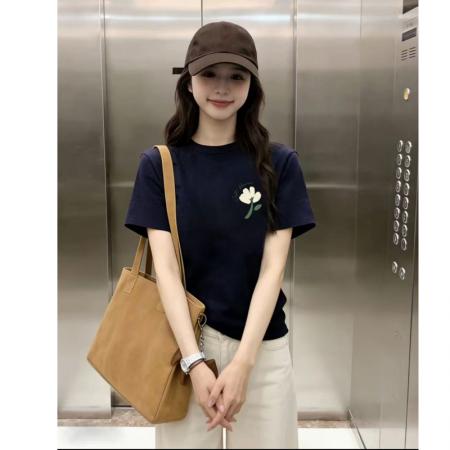 BY21006# 纯棉韩版新款正肩短袖T恤女印花辣妹上衣  服裝批發女裝批發服飾貨源
