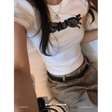 BY21010# 纯棉韩版辣妹正肩短袖T恤女修身印花上衣  服裝批發女裝批發服飾貨源