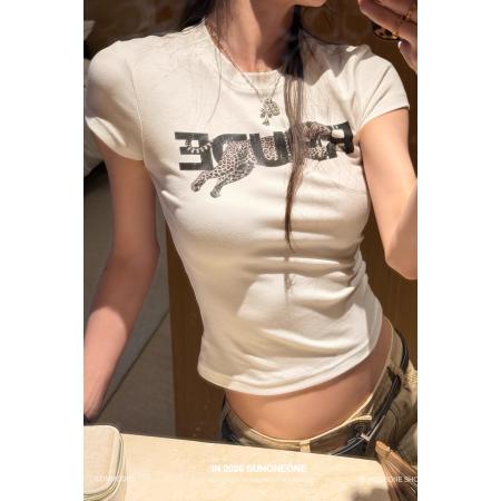 BY21010# 纯棉韩版辣妹正肩短袖T恤女修身印花上衣  服裝批發女裝批發服飾貨源