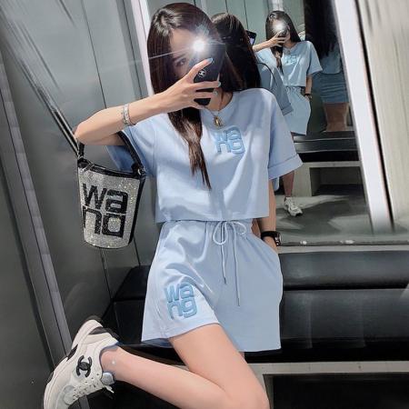 BY21012# 港风chic复古运动套装女夏季新款洋气ins潮短款t恤短裤两件套  服裝批發女裝批發服飾貨源