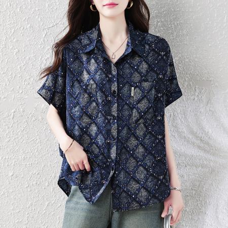 BY21014# 夏季新款女士短袖衬衣百搭设计感宽松显瘦休闲小衫  服裝批發女裝批發服飾貨源