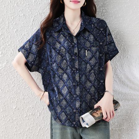 BY21014# 夏季新款女士短袖衬衣百搭设计感宽松显瘦休闲小衫  服裝批發女裝批發服飾貨源