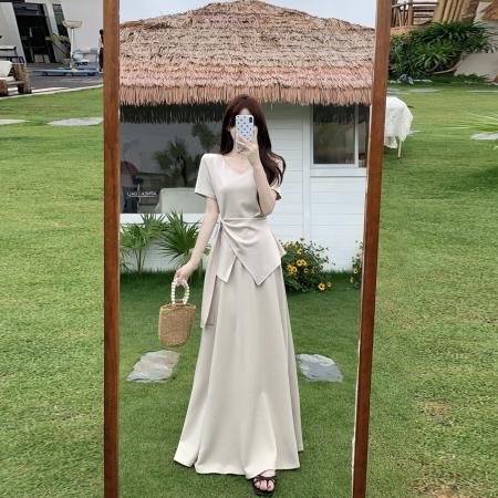 BY21017# 大码女装时尚套装夏季新款简约不规则短袖t恤半身裙两件套  服裝批發女裝批發服飾貨源