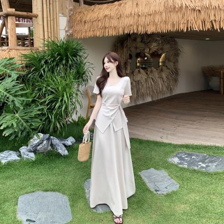 BY21017# 大码女装时尚套装夏季新款简约不规则短袖t恤半身裙两件套  服裝批發女裝批發服飾貨源