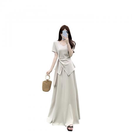 BY21017# 大码女装时尚套装夏季新款简约不规则短袖t恤半身裙两件套  服裝批發女裝批發服飾貨源