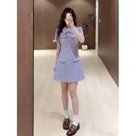 BY21018# 大码女装夏季名媛收腰气质高腰显高显瘦时尚小香风连衣裙  服裝批發女裝批發服飾貨源