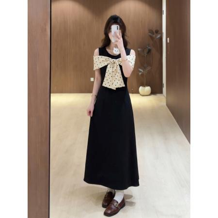 BY21021# 大码女装法式甜美风蝴蝶结连衣裙裙子女夏季收腰A字长裙  服裝批發女裝批發服飾貨源