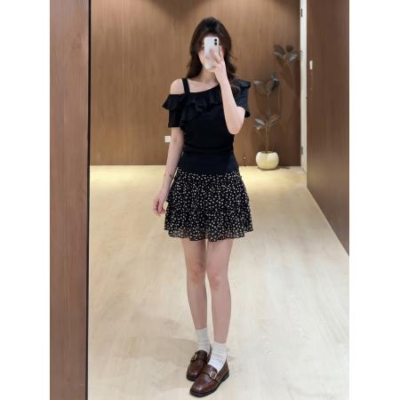 BY21024# 大码女装法式漂亮套装夏季胖mm露肩荷叶边短袖碎花半裙  服裝批發女裝批發服飾貨源