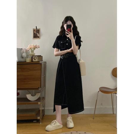 BY21029# ～大码女装牛仔旅人港味简约复古风一片式收腰显瘦连衣裙胖MM  服裝批發女裝批發服飾貨源