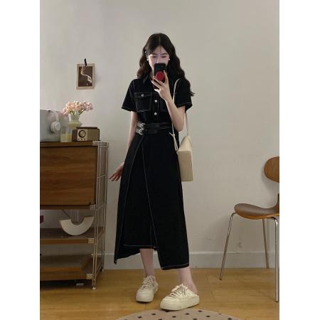 BY21029# ～大码女装牛仔旅人港味简约复古风一片式收腰显瘦连衣裙胖MM  服裝批發女裝批發服飾貨源