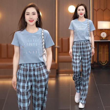 BY21031# 休闲运动服套装夏季新款大码跑步服洋气减龄宽松两件套 服裝批發女裝批發服飾貨源