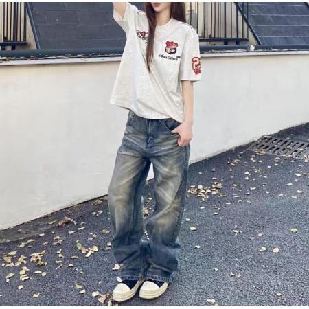BY21035# 刺绣/内里加贴布/后包领纯棉夏季新款男女同款宽松短袖T恤 服裝批發女裝批發服飾貨源
