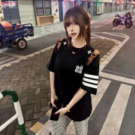BY21036# 原版刺绣印花内里加贴布后包领夏季新款纯棉短袖T恤 服裝批發女裝批發服飾貨源