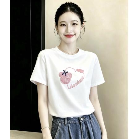 BY21041# 夏新款可爱卡通珠片短袖T恤女宽松显瘦圆领棉质半袖上衣 服裝批發女裝批發服飾貨源