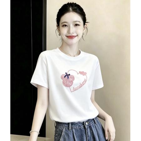 BY21041# 夏新款可爱卡通珠片短袖T恤女宽松显瘦圆领棉质半袖上衣 服裝批發女裝批發服飾貨源