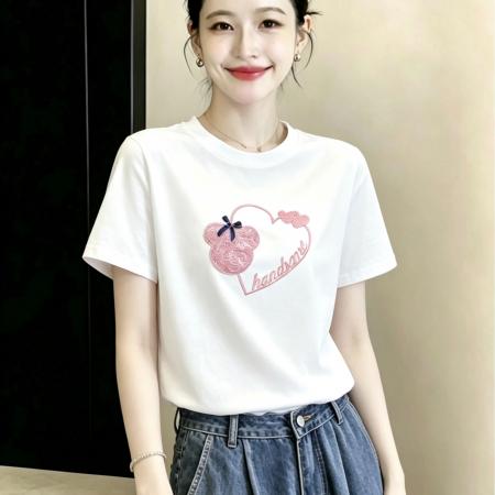 BY21041# 夏新款可爱卡通珠片短袖T恤女宽松显瘦圆领棉质半袖上衣 服裝批發女裝批發服飾貨源