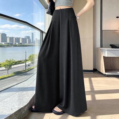 BY21087# 夏季新款百搭亚麻阔腿裤裙女薄款裤子高腰时尚垂感休闲裤 服裝批發女裝批發服飾貨源