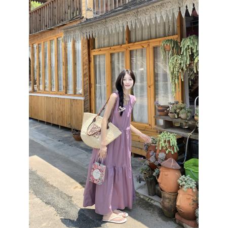 BY21091# 系带蝴蝶结露背长款无袖连衣裙 服裝批發女裝批發服飾貨源