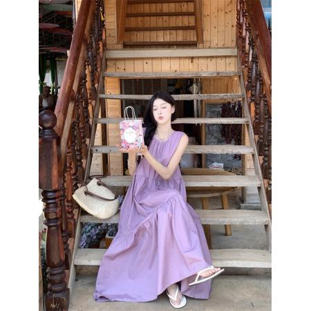 BY21091# 系带蝴蝶结露背长款无袖连衣裙 服裝批發女裝批發服飾貨源