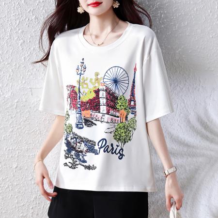 BY21109# 新款时尚圆领短袖T恤简约百搭女显瘦 服裝批發女裝批發服飾貨源