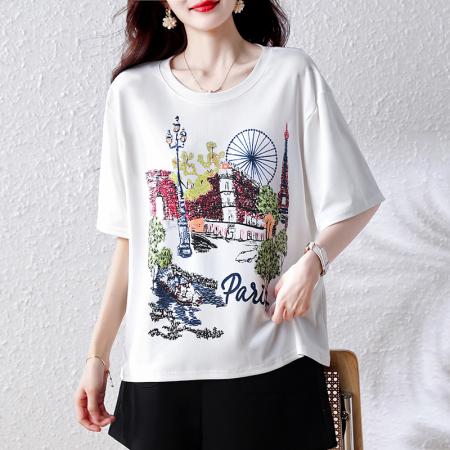 BY21109# 新款时尚圆领短袖T恤简约百搭女显瘦 服裝批發女裝批發服飾貨源