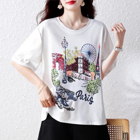 BY21109# 新款时尚圆领短袖T恤简约百搭女显瘦 服裝批發女裝批發服飾貨源