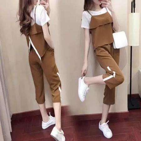 BY21121# 小个子套装夏季新款韩版大码女装宽松显瘦时尚休闲洋气三件套 服裝批發女裝批發服飾貨源